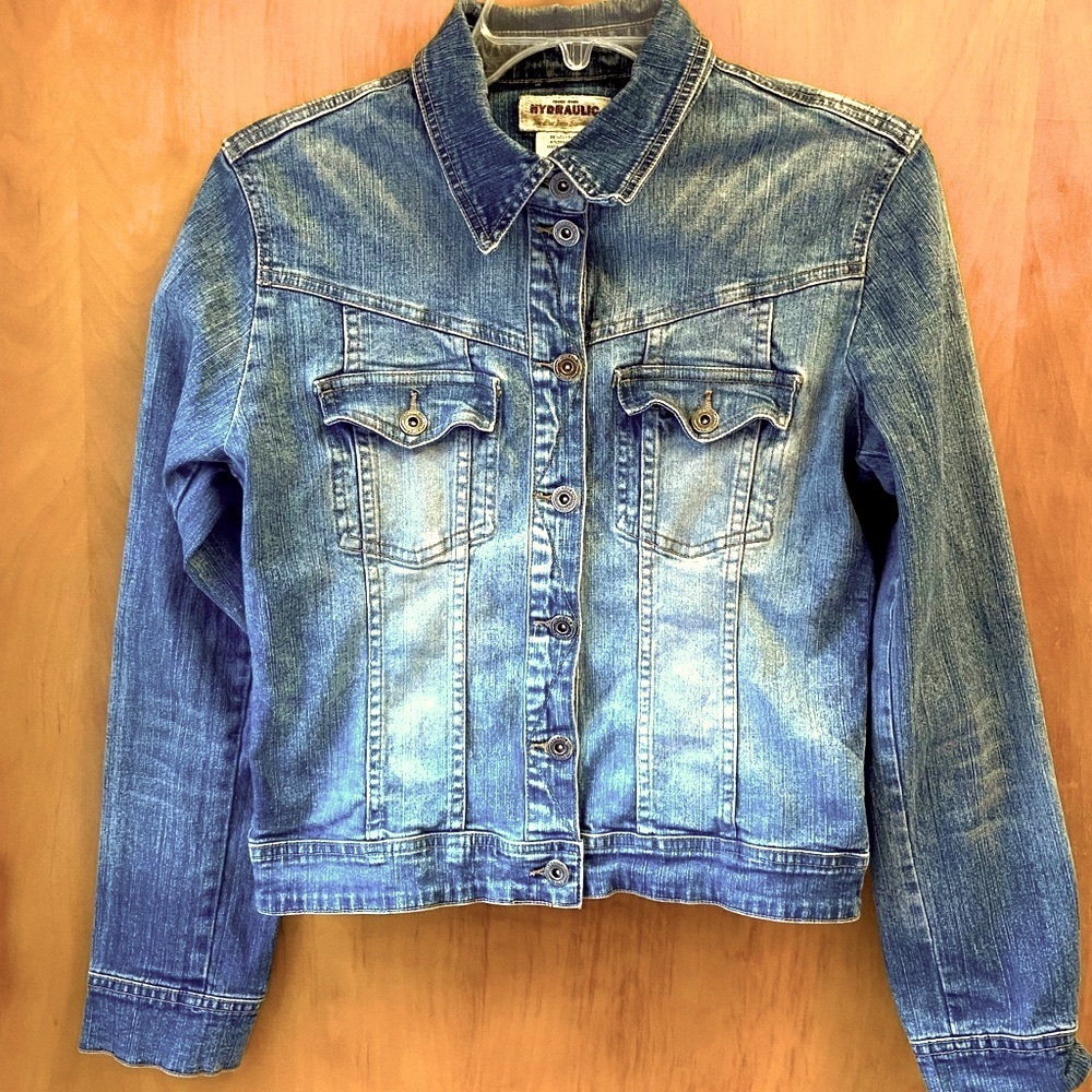 1998 HYDRAULIC STRETCHY DENIM JACKET~TRULY VINTAGE FROM MY PERSONAL COLLECTION~M - Picture 1 of 10